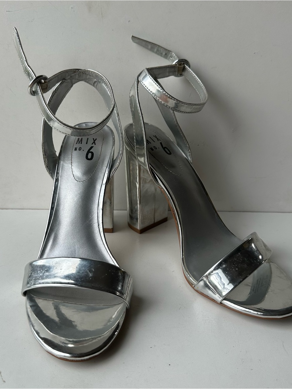 MIX No. 6 Silver Ankle-Strap Block Heel Sandals size 10 Eu 41